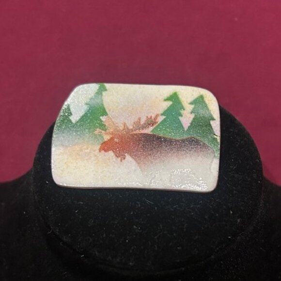 HOLIDAY🎄🎄MOOSE Tree Copper Enamel Artisan BROOCH - Picture 5 of 7